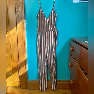 Striped Wrap Jumpsuit